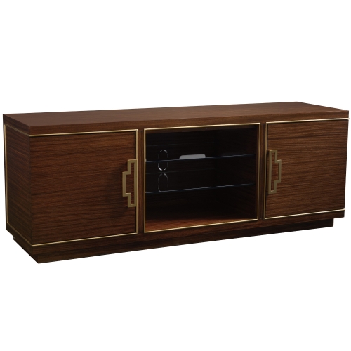 Aria 72" Media Console TV Stand in Zebrano Veneer & Brass Stainless