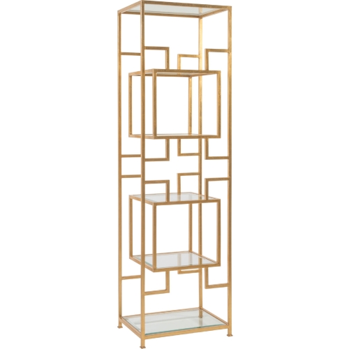 Suspension Slim Etagere in Gold Leaf Metal & Glass