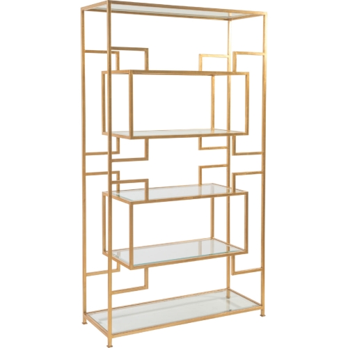 Suspension Etagere in Gold Leaf Metal & Glass