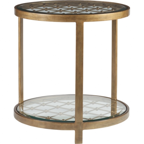 Royere Round End Table in Antique Copper Finish & Glass