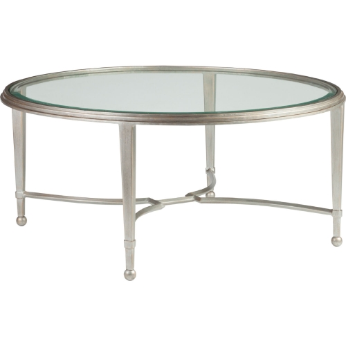 Sangiovese Round Cocktail Table in Antique Silver Metal & Glass