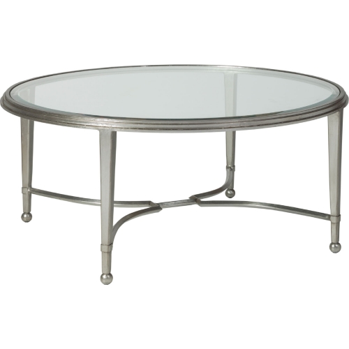 Sangiovese Round Cocktail Table in Silver Leaf Metal & Glass