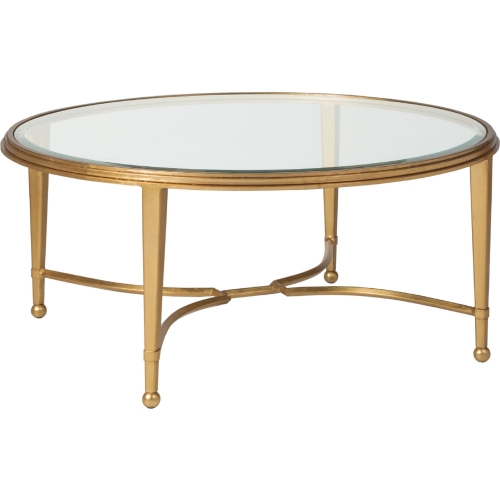 Sangiovese Round Cocktail Table in Gold Leaf Metal & Glass