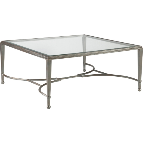 Sangiovese Square Cocktail Table in Antique Silver Metal & Glass