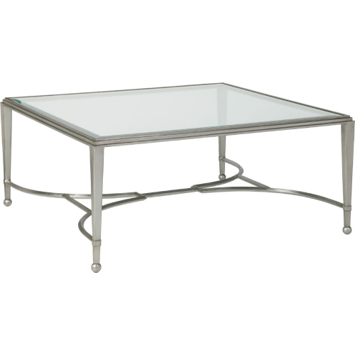 Sangiovese Square Cocktail Table in Silver Leaf Metal & Glass