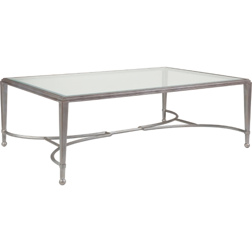 Sangiovese Large Cocktail Coffee Table in Antique Silver Metal & Glass