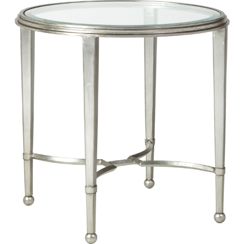 Sangiovese Round End Table in Silver Leaf Metal & Glass