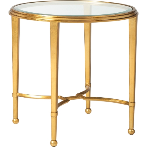 Sangiovese Round End Table in Gold Leaf Metal & Glass