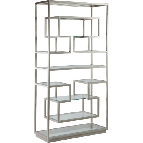 Holden Etagere Bookcase in Antique Silver Metal & Glass