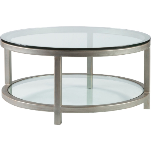 Per Se Round Cocktail Table in Antique Silver Metal & Glass