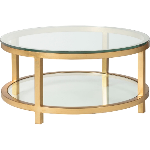 Per Se Round Cocktail Table in Gold Leaf Metal & Glass