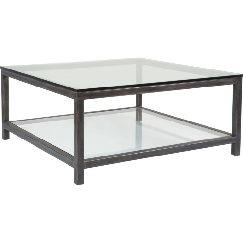 Per Se Square Cocktail Table in Iron Metal & Glass