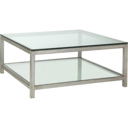 Per Se Square Cocktail Table in Silver Leaf Metal & Glass