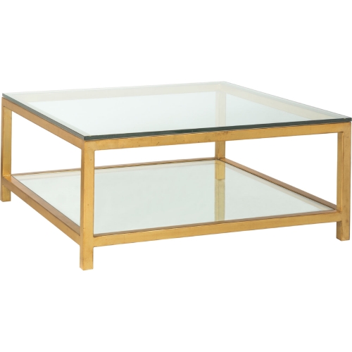 Per Se Square Cocktail Table in Gold Leaf Metal & Glass