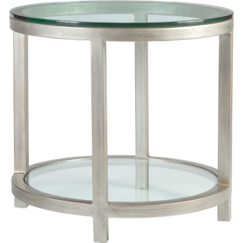 Per Se Round End Table in Antique Silver Metal & Glass