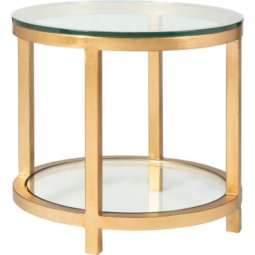 Per Se Round End Table in Gold Leaf Metal & Glass