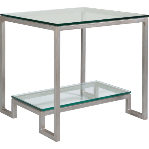 Bonaire Square End Table in Antique Silver Metal & Glass