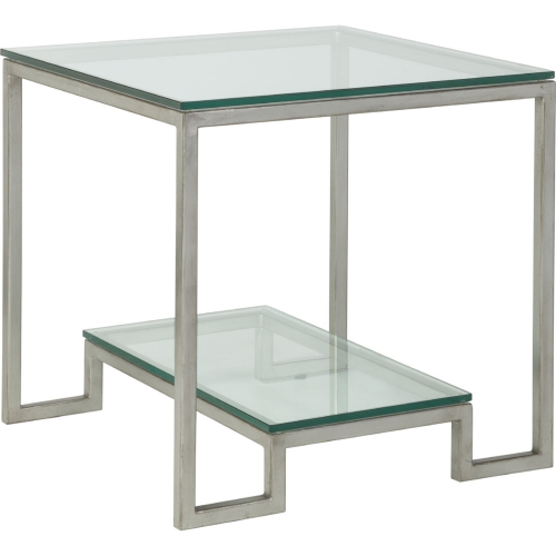 Bonaire Square End Table in Silver Leaf Metal & Glass