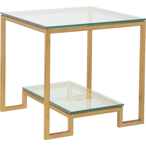 Bonaire Square End Table in Gold Leaf Metal & Glass