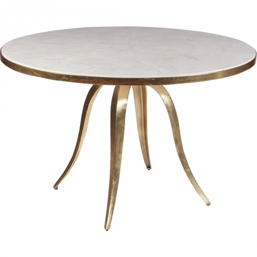 Crystal Stone 48" Round Dining Table in White Crystal Stone & Gold