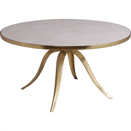 Crystal Stone Round Cocktail Table in White Crystal Stone & Gold