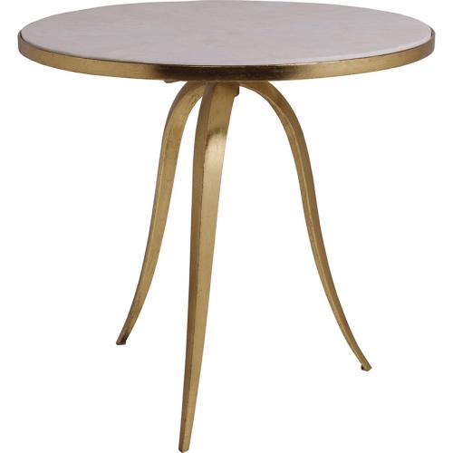 Crystal Stone Round End Table in White Crystal Stone & Gold