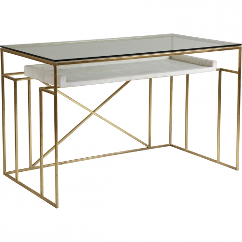 Cumulus Writing Desk in Gold, White Crystal Stone & Glass