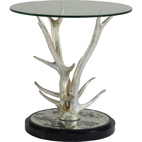 Teton Spot End Table in Silver Faux Antler & Mirror