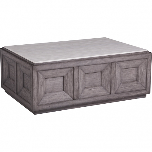 Dictum Cocktail Table in Silver White Travertine & Gray Wood