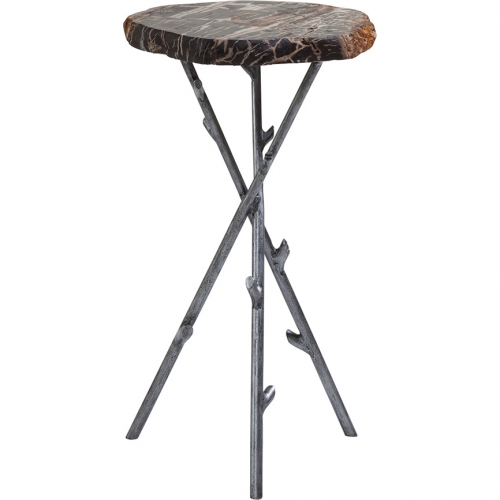 Shane Spot End Table in Petrified Wood & Iron