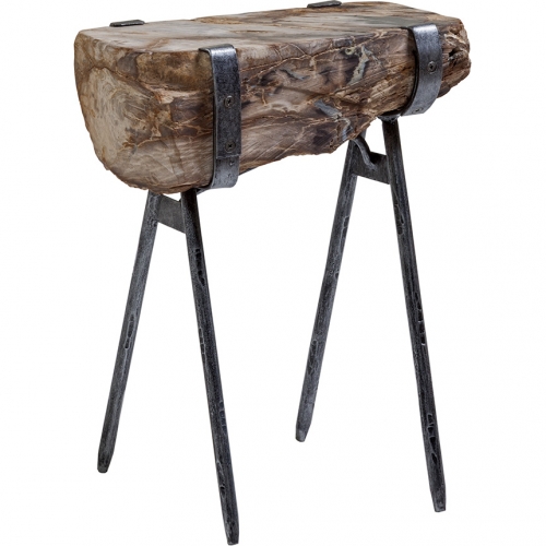 Wyatt Spot End Table in Petrified Wood & Iron