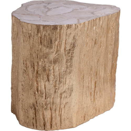 Trunk Segment Side Table in Gold Leaf & Fossilized White Clam Shell