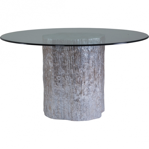 Trunk Segment 56" Round Dining Table in Silver Leaf, Shell & Glass