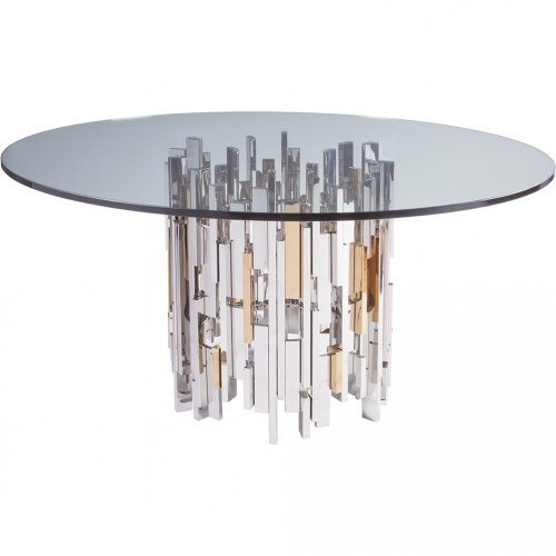 Cityscape 60" Round Dining Table in Stainless Steel, Brass & Glass