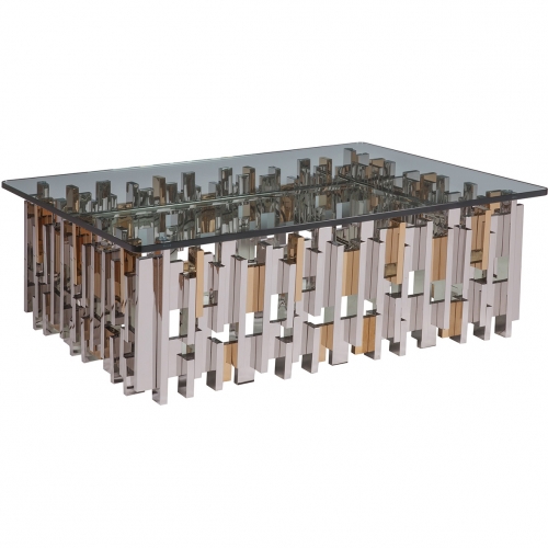 Cityscape Cocktail Coffee Table in Stainless Steel, Brass & Glass