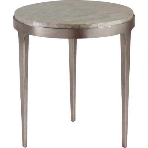 Gravitas Round Spot End Table in Capiz Shell & Champagne Iron