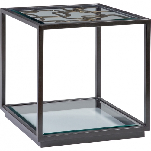 Moxie Square End Table in Black & Gold Metal & Glass