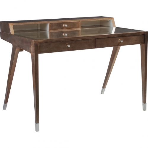 Credo Desk in Silver Leaf Wood & Tempered Glass