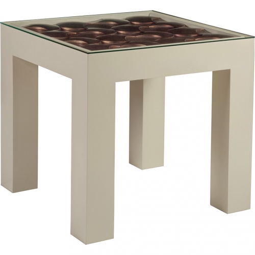 Credo Square End Table in Ivory & Tempered Glass