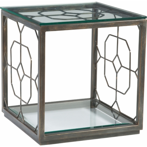 Honeycomb Square End Table in Iron Metal & Glass