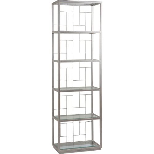 Mid Geo Etagere Bookcase in Antique Silver Metal & Glass