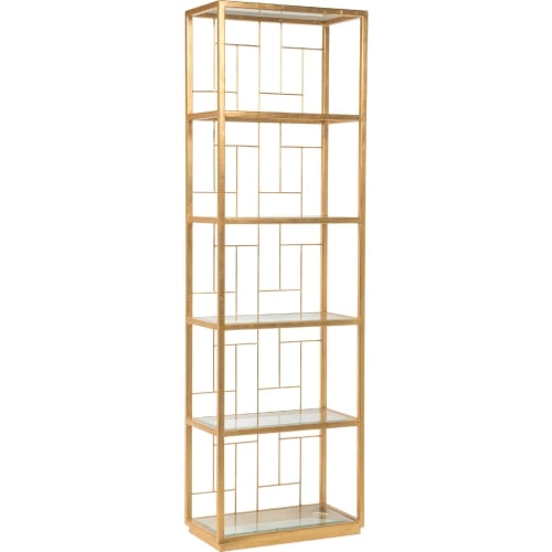 Mid Geo Slim Etagere Bookcase in Gold Leaf Metal & Glass