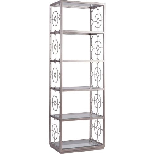 Honeycomb Slim Etagere Bookcase in Antique Silver Metal & Glass