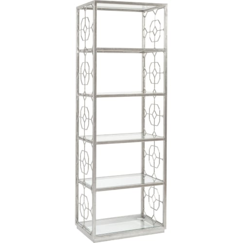 Honeycomb Slim Etagere Bookcase in Silver Leaf Metal & Glass