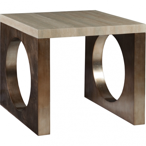 Impresario Square End Table in Silver Travertine & Silver Maple Veneer