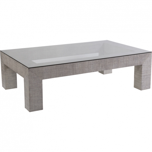 Precept Cocktail Coffee Table in Gray Raffia & Tempered Glass