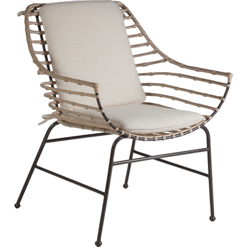 Raconteur Dining Arm Chair in Wash Rattan, Iron & Vanilla Fabric (Set of 2)