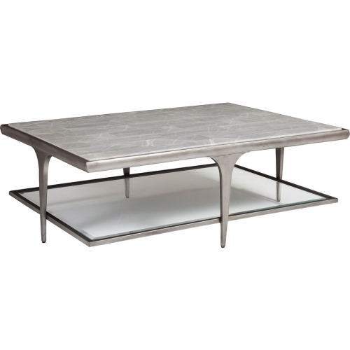 Zephyr Cocktail Coffee Table in Iron, White Onyx & Tempered Glass