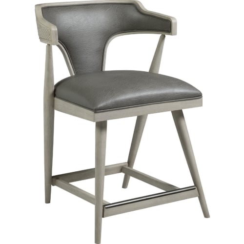 Arne Counter Stool in White Wood, Cane & Mocha Gray Leatherette