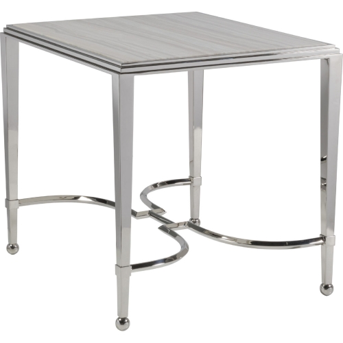 Sangiovese End Table in Silver White Travertine & Polished Stainless